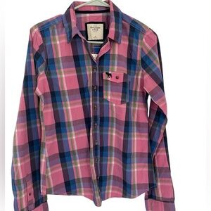 Abercrombie & Fitch Pink and Blue Plaid Cotton Shirt in size medium new with tag